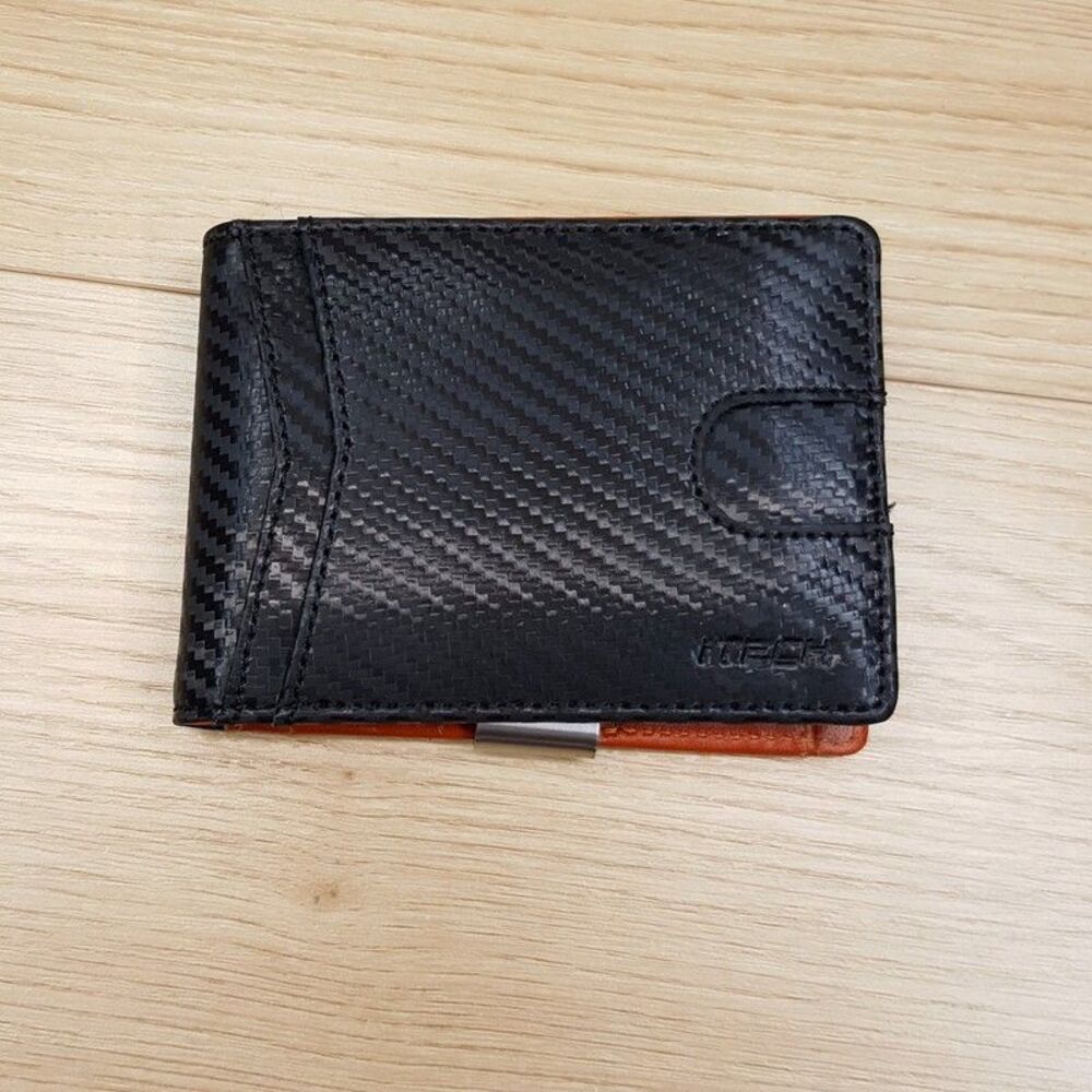 ITECH Wallet Mens Black Orange Carbon Fiber RFID Slim Bifold Money Clip